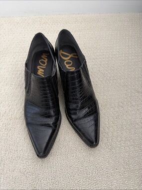 Sam Edelman Black Croc-Embossed Pointed Slip-On Oxfords